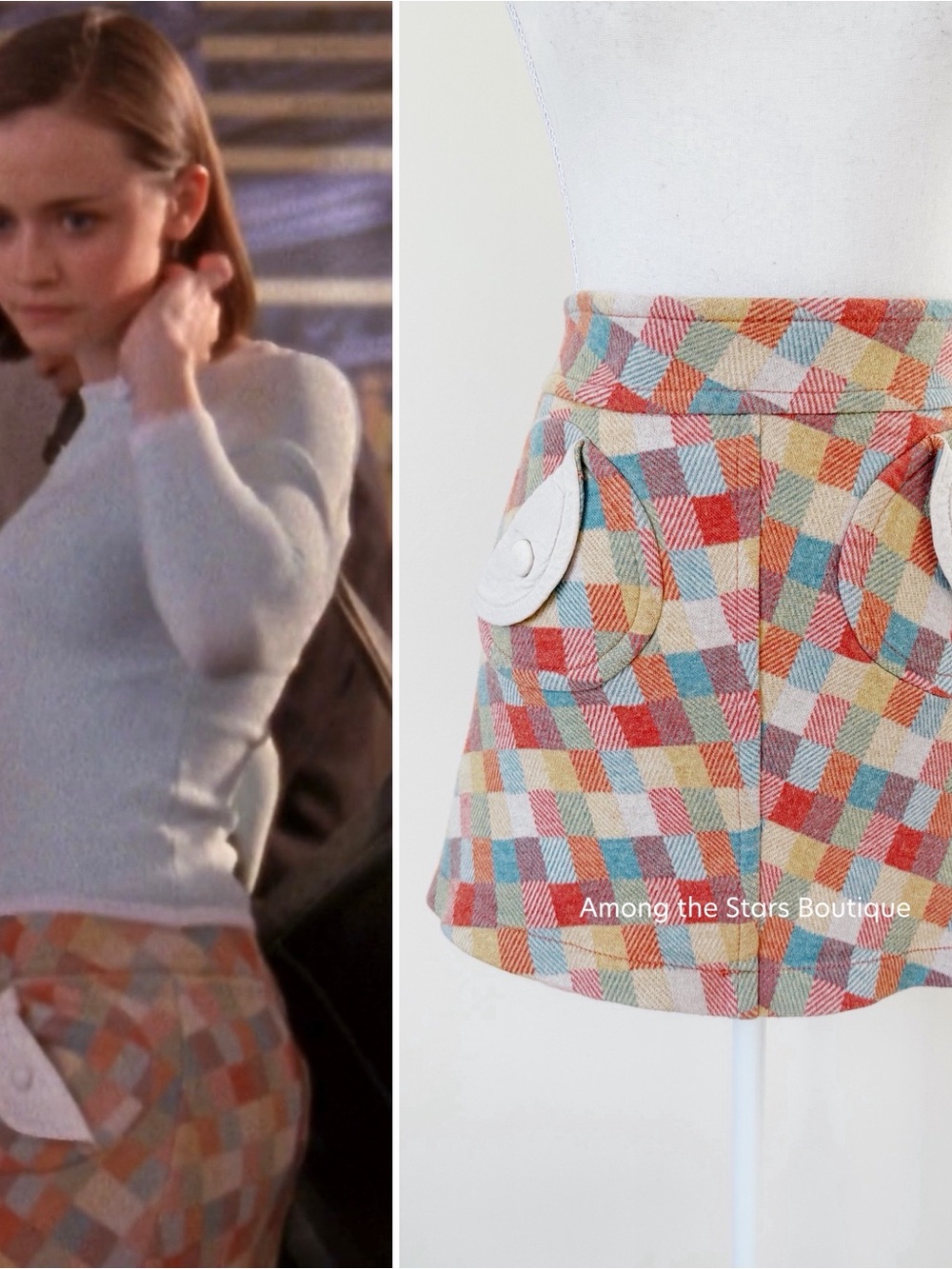 Super Rare Y2K Vintage Multicolor Checkered Skirt ASO Rory in Gilmore Girls